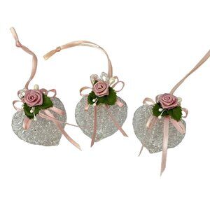 Handmade Heart Ornaments With Pink Ribbons Rose Accents Acrylic